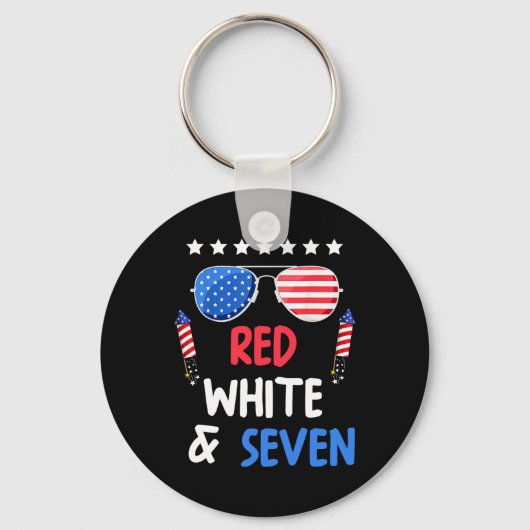 Rood wit en zeven 7e verjaardag 4 juli INDEP Sleutelhanger (Voorkant)
