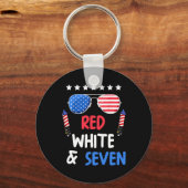 Rood wit en zeven 7e verjaardag 4 juli INDEP Sleutelhanger (Voorkant)