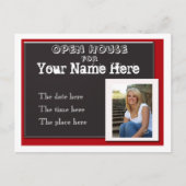 Rood wit en zwart afstuderen open huis invitati uitnodiging briefkaart (Voorkant)