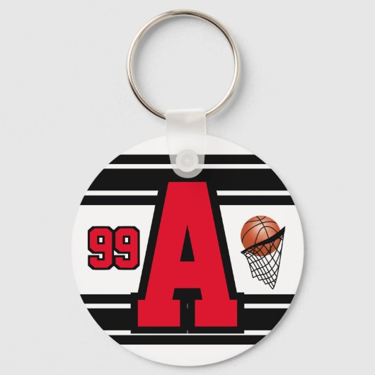 Rood, wit en zwart Basketball Letter en Number Sleutelhanger (Voorkant)