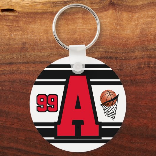 Rood, wit en zwart Basketball Letter en Number Sleutelhanger (Voorkant)