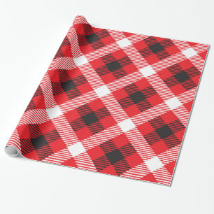 Rood wit en zwart buffelruitpatroon cadeaupapier