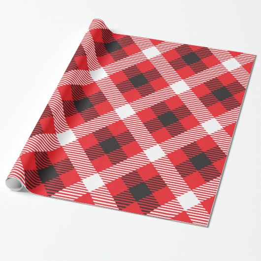 Rood wit en zwart buffelruitpatroon cadeaupapier (Uitgerold)