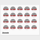 Rood, wit en zwart Damask 1,5" ronde Sticker (Vel)