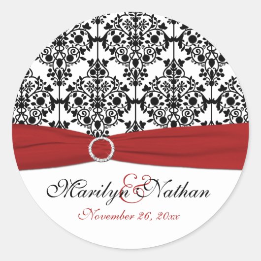 Rood, wit en zwart Damask 1,5" ronde Sticker (Voorkant)