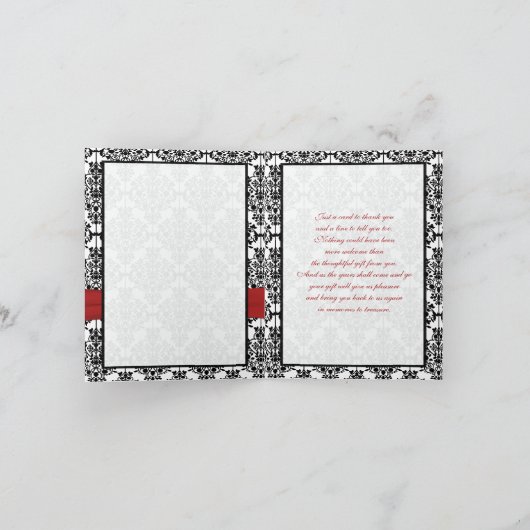 Rood, Wit en Zwart Damask Dankkaart Bedankkaart (Binnen)