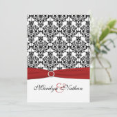 Rood, Wit en Zwart Damask II Uitnodiging voor brui (Staand voorkant)