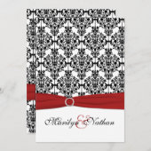 Rood, Wit en Zwart Damask II Uitnodiging voor brui (Voorkant / Achterkant)