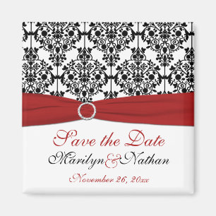 Rood, wit en zwart Damask Wedding Favor Magnet
