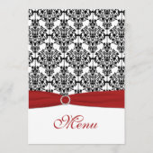 Rood, wit en zwart Damask Wedding Menu Kaart (Voorkant)