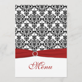 Rood, wit en zwart Damask Wedding Menu Kaart