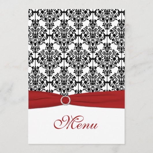 Rood, wit en zwart Damask Wedding Menu Kaart (Voorkant)