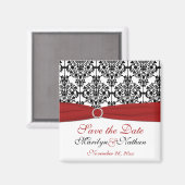 Rood, Wit, en Zwart Damast Bruiloft Favor Magnet (Voorkant / Achterkant)