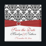 Rood, Wit, en Zwart Damast Bruiloft Favor Magnet<br><div class="desc">Dit sparen de datummagneet past de hieronder getoonde uitnodigingen en andere punten aan. U kunt het ook aanpassen om "Dank u"te zeggen en het als trouwgunst voor uw gasten te gebruiken. Als er andere overeenkomende objecten zijn die je nodig hebt,  kun je een e-mail sturen naar je aanvraag.</div>