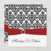 Rood, Wit, en Zwart Damast bruiloft uitnodiging 2 (Voorkant / Achterkant)