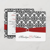 Rood, Wit, en Zwart Damast bruiloft uitnodiging 2 (Voorkant / Achterkant)