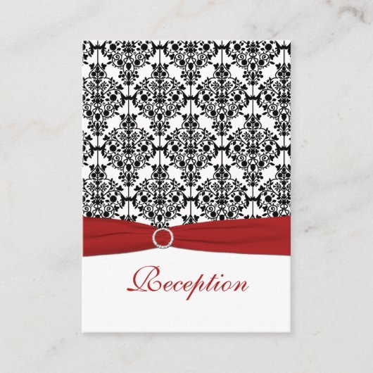Rood, Wit en Zwart Damast Receptie Kaart (Voorkant)