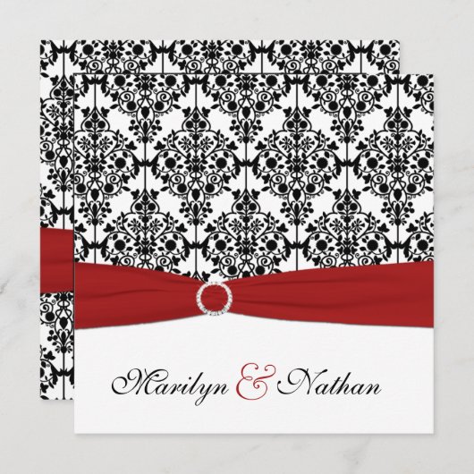 Rood, Wit, en Zwart Damast Uitnodiging van het Huw (Voorkant / Achterkant)
