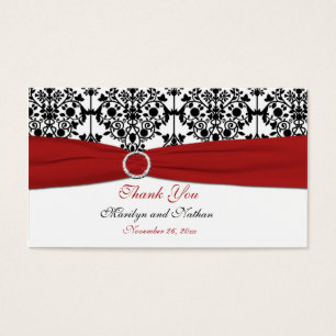 Rood, Wit en Zwart Damast Wedding Favor Tag Visitekaartjes