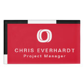 Rood Wit en Zwart Eenvoudig Kleurblok Naambadge (Voorkant)