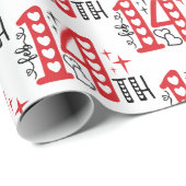 Rood Wit en Zwart Feb. 14e Woordkunst Cadeaupapier (Rol Hoek)