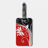 Rood wit en zwart Floral Bagagelabel (Achterkant verticaal)