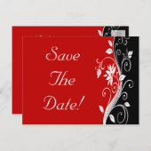 Rood wit en zwart Floral bruiloft sparen de datum Aankondigingskaart (Voorkant / Achterkant)