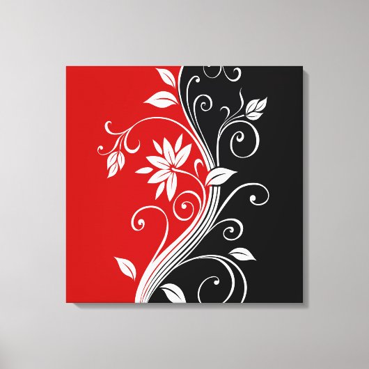 Rood wit en zwart Floral Canvas Afdruk (Voorkant)