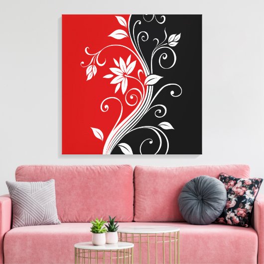 Rood wit en zwart Floral Canvas Afdruk (Insitu (Woonkamer))