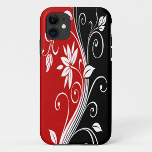 Rood wit en zwart Floral iPhone 11 Hoesje