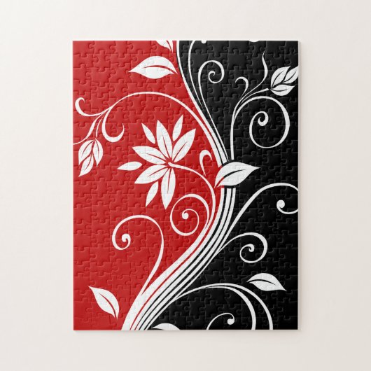 Rood wit en zwart Floral Legpuzzel (Verticaal)