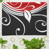Rood wit en zwart Floral Theedoek (Gevouwen)