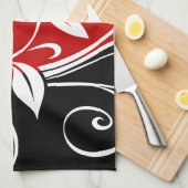 Rood wit en zwart Floral Theedoek (Quarter Fold)