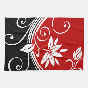 Rood wit en zwart Floral Theedoek