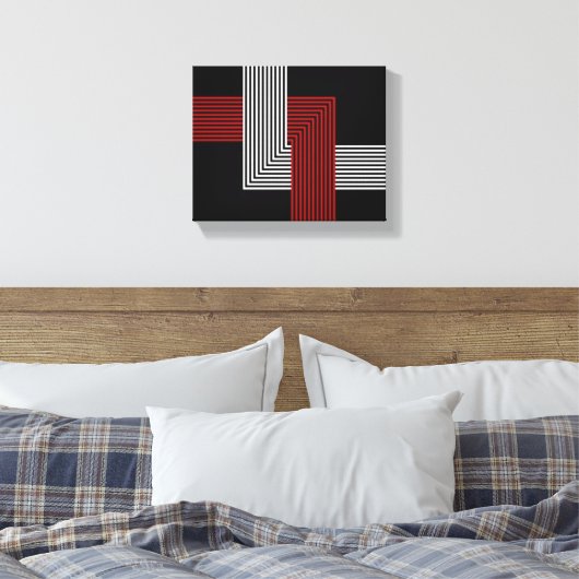 Rood, Wit en Zwart Geometrisch 10"x 8" Canvas Afdruk (Insitu (Slaapkamer))