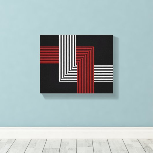 Rood, Wit en Zwart Geometrisch 10"x 8" Canvas Afdruk (Insitu (Houten vloer))