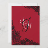 Rood wit en zwart kant bruiloft uitnodiging Kaart (Achterkant)