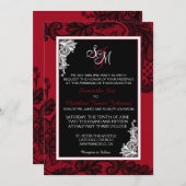 Rood wit en zwart kant bruiloft uitnodiging Kaart (Voorkant / Achterkant)