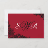 Rood wit en zwart kant Elegant RSVP-kaart RSVP Kaartje (Achterkant)