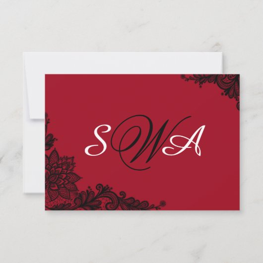 Rood wit en zwart kant Elegant RSVP-kaart RSVP Kaartje (Achterkant)