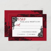 Rood wit en zwart kant Elegant RSVP-kaart RSVP Kaartje (Voorkant / Achterkant)