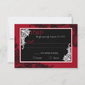 Rood wit en zwart kant Elegant RSVP-kaart RSVP Kaartje (Voorkant)