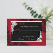 Rood wit en zwart kant Elegant RSVP-kaart RSVP Kaartje (Staand voorkant)