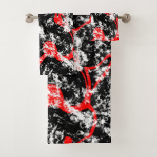 Rood, Wit en Zwart Marmer Abstract Bad Handdoek