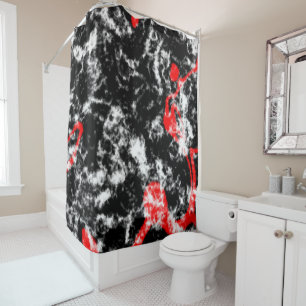 Rood, Wit en Zwart Marmer Abstract Douchegordijn