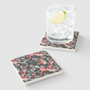 Rood, Wit en Zwart Marmer Abstract Stenen Onderzetter