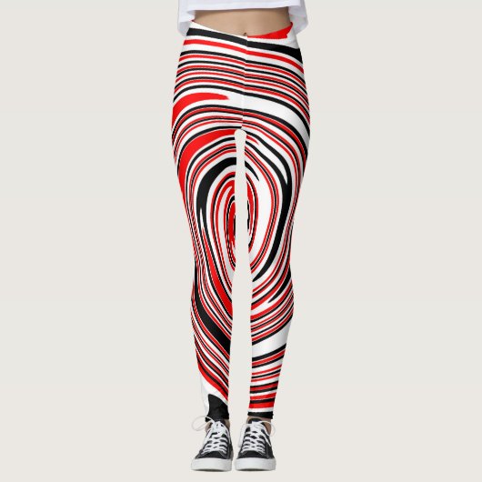 Rood wit en zwart psychedelisch ontwerp leggings (Voorkant)