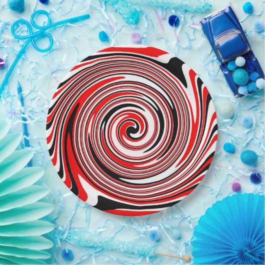 Rood wit en zwart psychedelisch ontwerp papieren bordje (Feest)