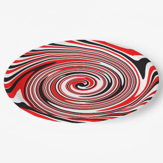 Rood wit en zwart psychedelisch ontwerp papieren bordje (Gekanteld)