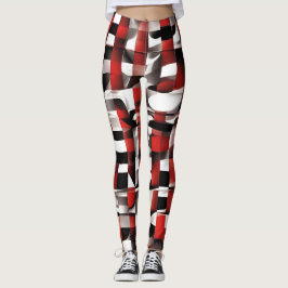Rood, Wit en Zwart Variatie Geruite Leggings
